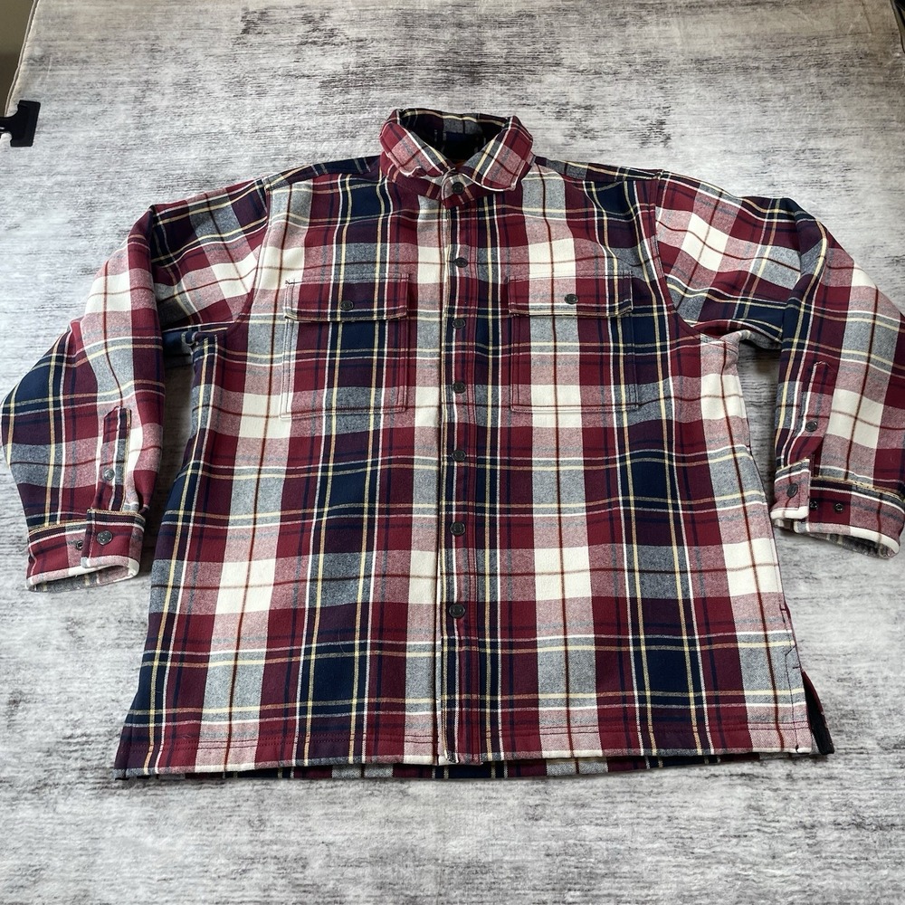 Ridgecut Shirt Jacket Mens Large Red Plaid Flannel Fleece Lined Rugged RC11011